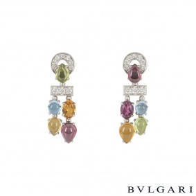 Bvlgari White Gold Multi-Gem Set Allegra Earrings OR853227